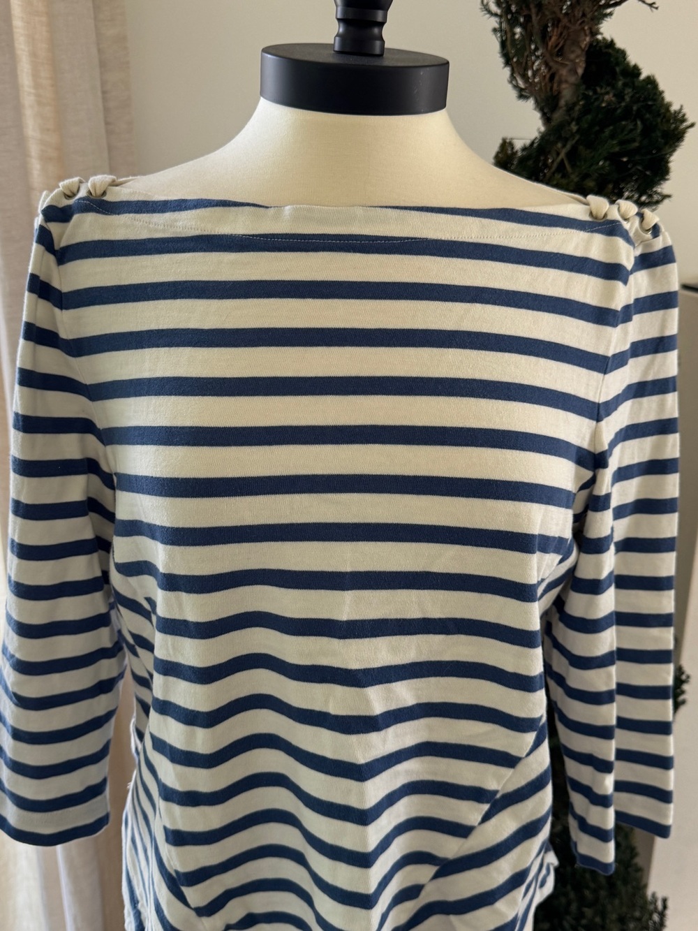 Veronica Beard White and Navy Striped Top -Size L